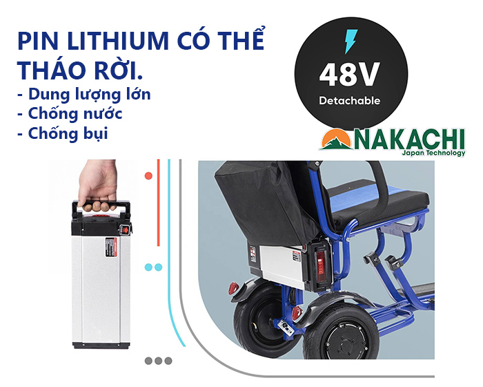 pin xe điện  3 Bánh Gấp Gọn Nakachi NC-M15